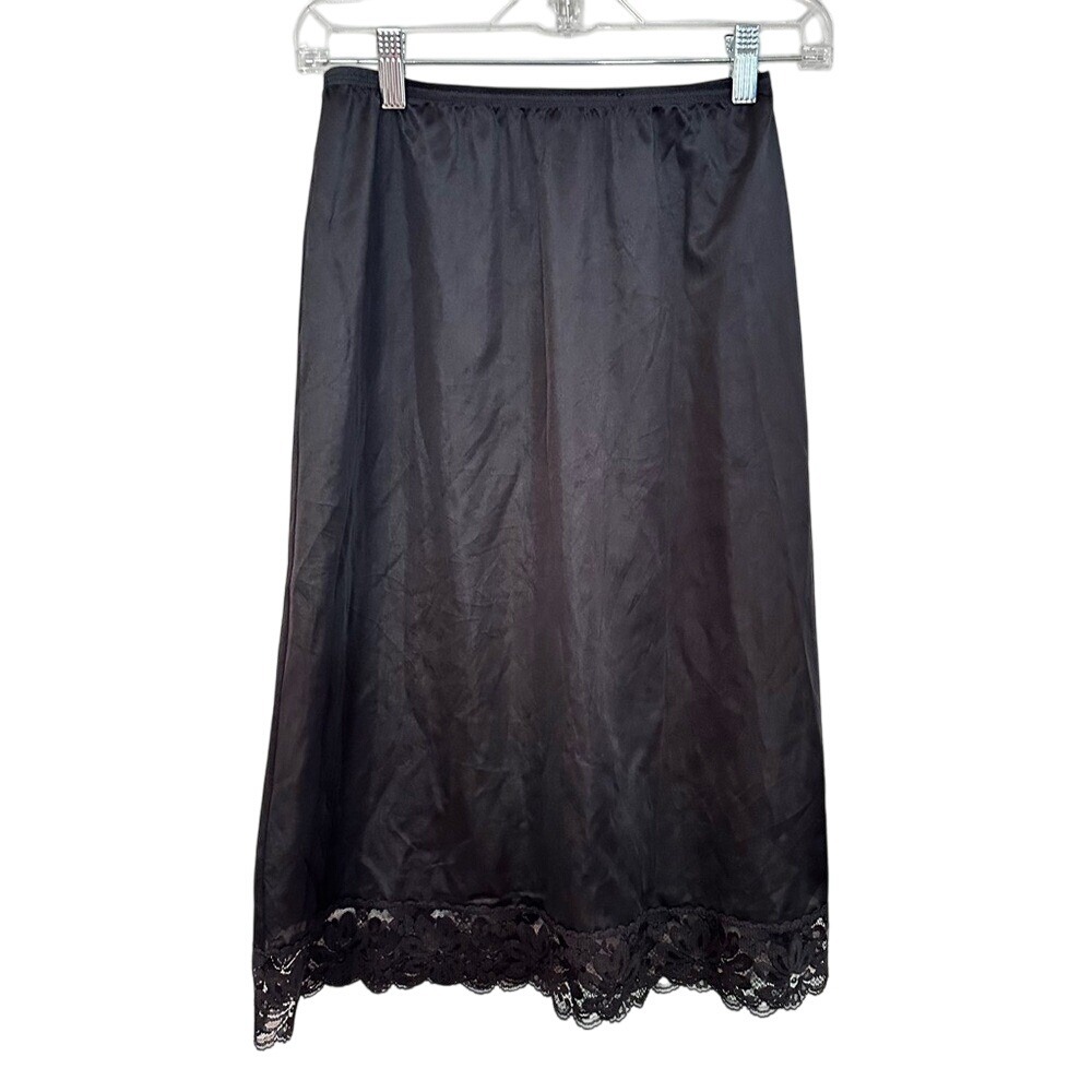 Lorraine Vintage Nylon‎ Half Slip Women's Small Black Lace Coquette Girl